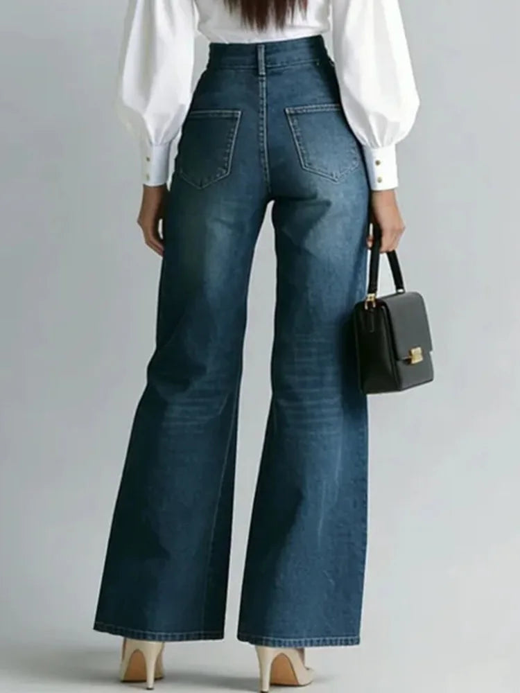 Jeans – High Waist Wide Leg With Double Zipper Split Hem – Denim | KIMLUD