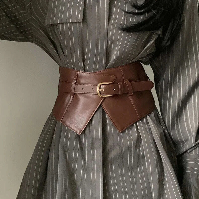 KIMLUD, Classic Pin Buckle Wide Belts Black Elastic PU Waistband Trendy Corset Waspie Belt Classic Dress Coat Girdle For Women Girls, KIMLUD Womens Clothes