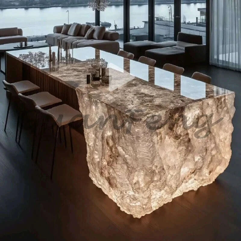 KIMLUD, Premium Light Luxury Transparent Resin Hotel Front Desk Restaurant Villa Kitchen Partition Luminous Crystal Glacier Island Table, KIMLUD Womens Clothes