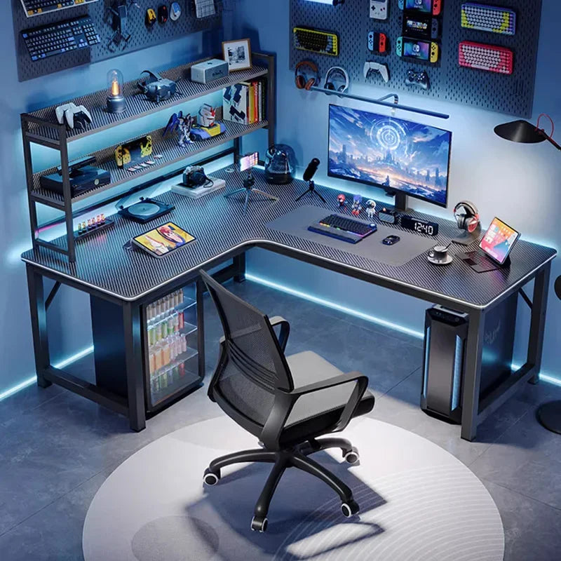 Ergonomic Wood-Panel Desk With Shelves — Dark Wood Tone | KIMLUD