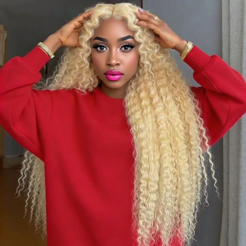 13x6 HD Lace Frontal Wig 613 Blonde Deep Wave 13x4 Transparent Lace Curly 100% Human Hair Wigs Blonde Water Wave Wig for Women