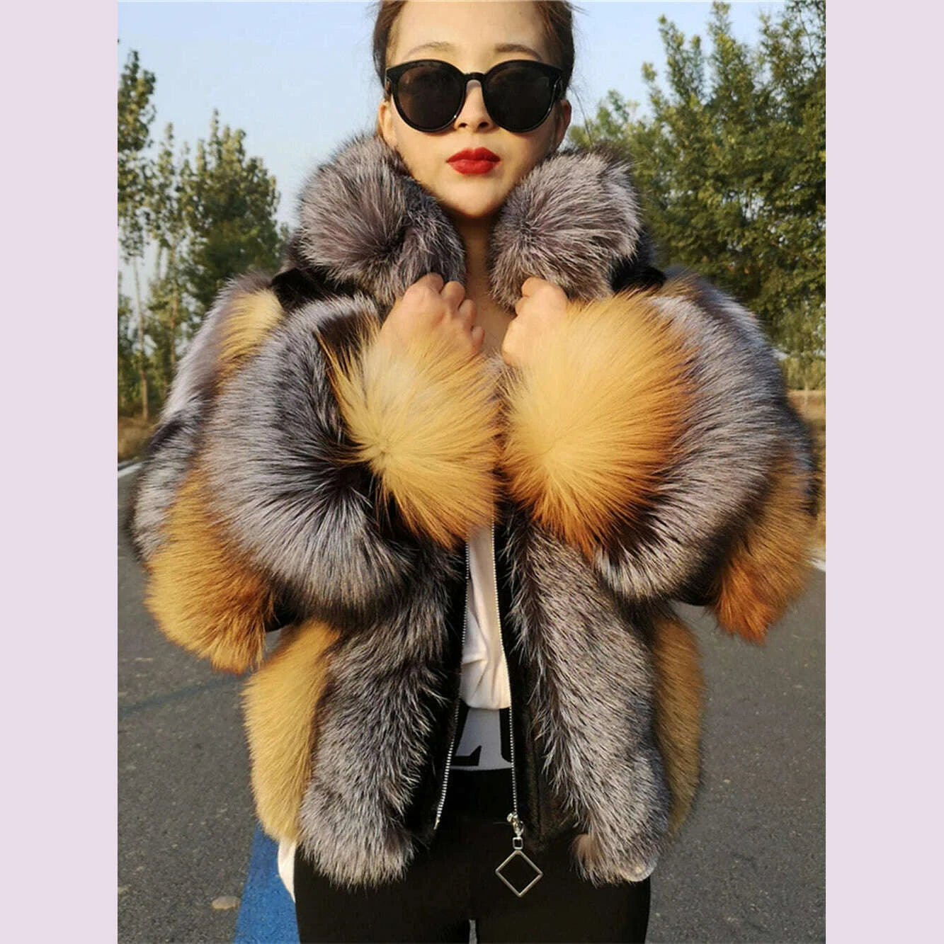 KIMLUD, Real Fox Fur Jacket Women Luxury Genuine Silver Fox Short Coat Full Sleeves Winter Natural Plush Red Fox Fur Coat Female, KIMLUD Womens Clothes