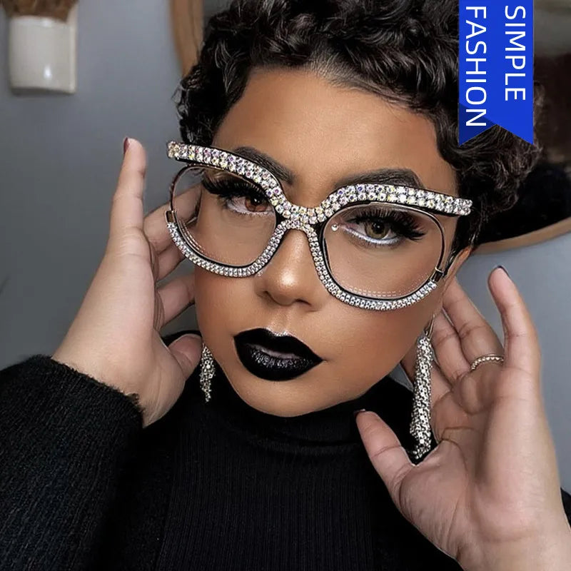 Plastic Diamond-Decorated Reading Glasses — Clear | KIMLUD