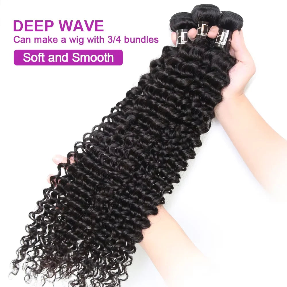 Deep Wave Hair Bundles 30-Inch Brazilian Weave — Natural Black | KIMLUD