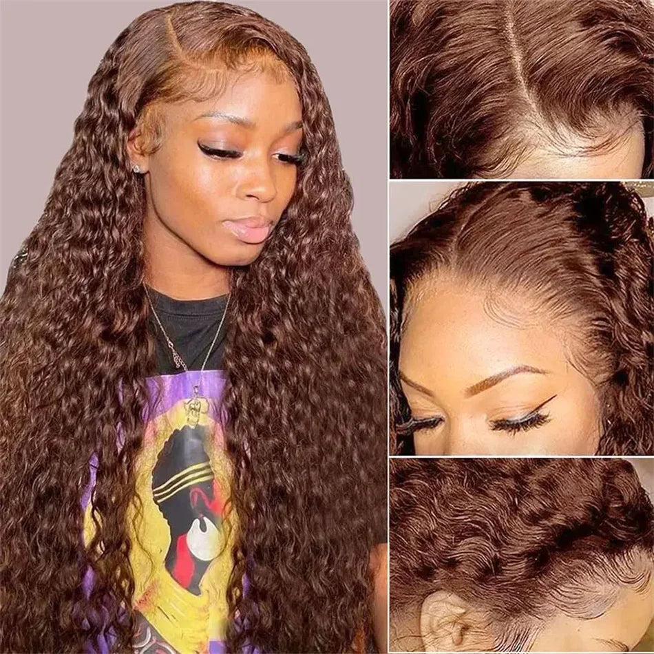 Lace Front Wig – Deep Wave – Human Hair – Chocolate Brown | KIMLUD