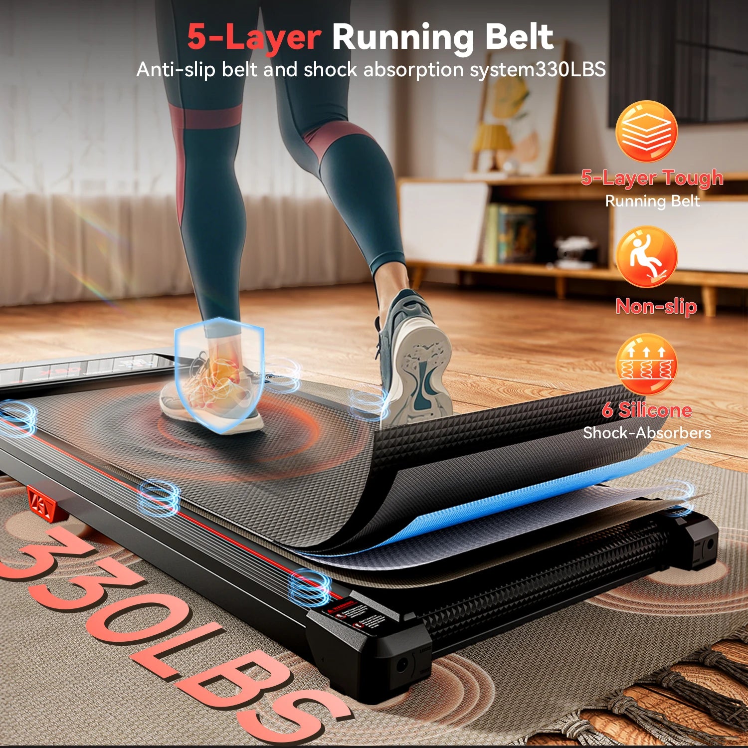Portable Incline Walking Pad Under-Desk Treadmill LED Display — Black | KIMLUD