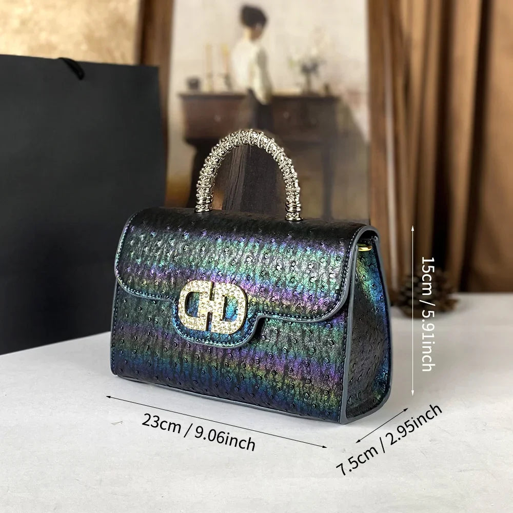 Advanced ostrich pattern diamond inlaid women's handbag new fashionable high-end shoulder crossbody bag