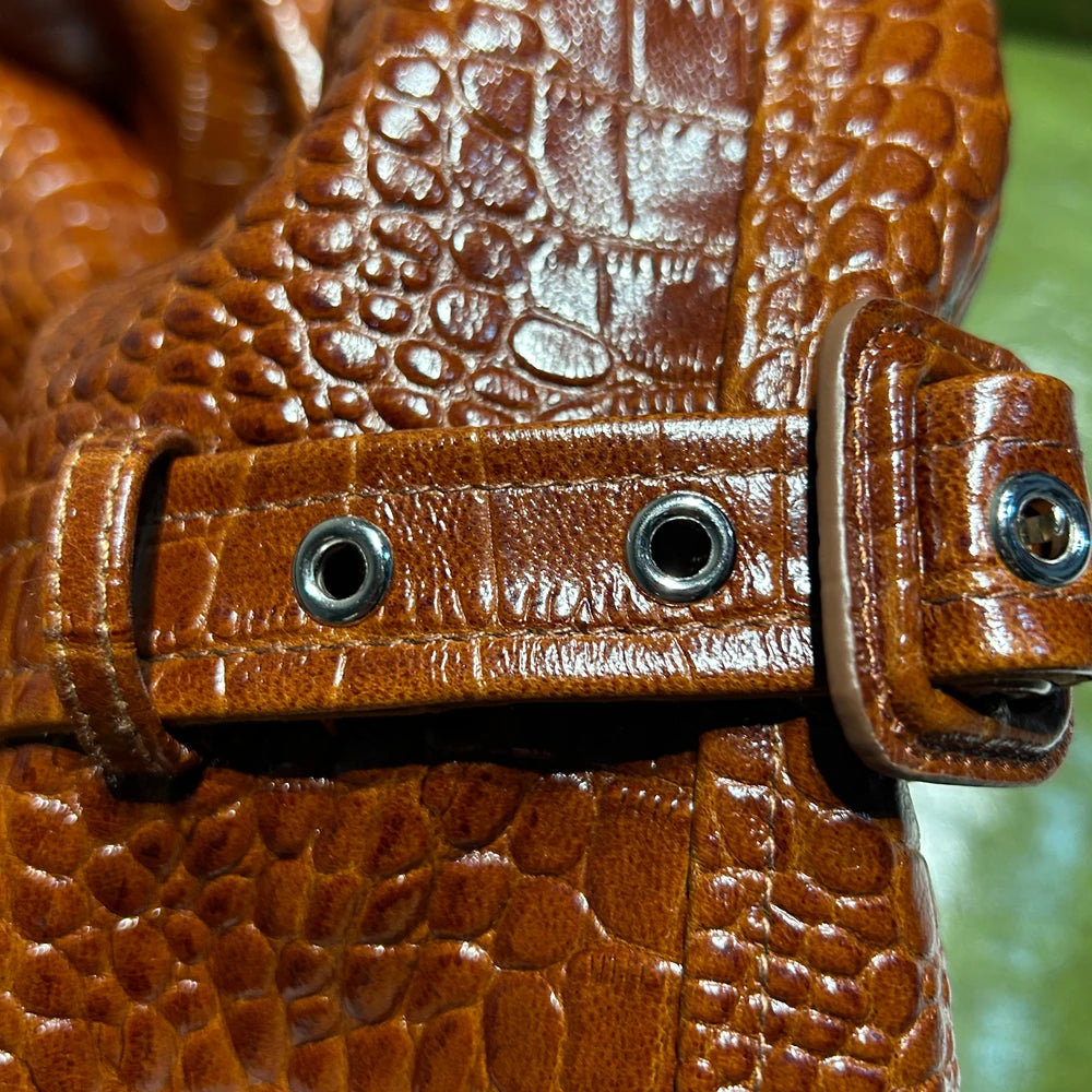Crocodile Texture Woman Leather Jacket Short Autumn Jacket Leather Fashion Shoulder Pad Jacket