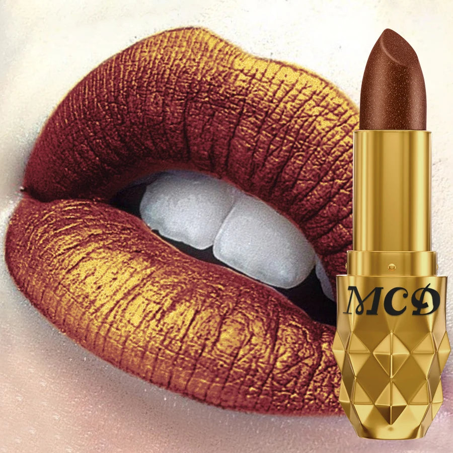 Pearlescent Metallic Lipstick Bold Glitter Long-Lasting Hydrating Comfort — Bronze-Gold | KIMLUD