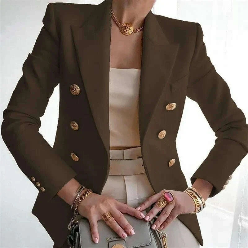 KIMLUD, Women's Small Blazer Jacket 2025 Spring Autumn Casual Office Elegant Ladies Suit Coat High-end Double-breasted Lady Outerwear, KIMLUD Womens Clothes