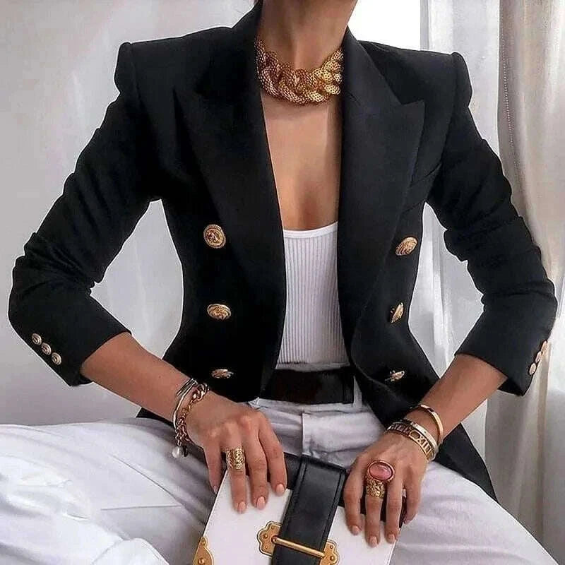 KIMLUD, Women's Small Blazer Jacket 2025 Spring Autumn Casual Office Elegant Ladies Suit Coat High-end Double-breasted Lady Outerwear, KIMLUD Womens Clothes