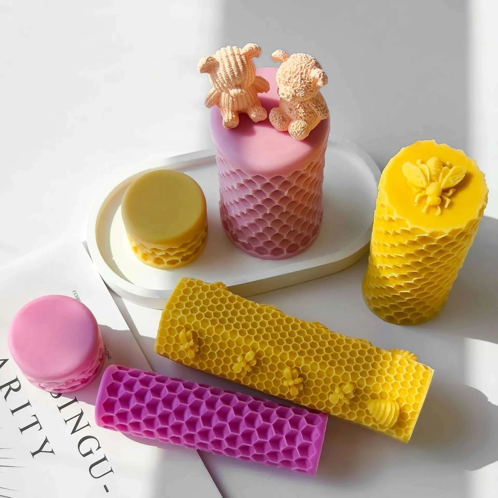 KIMLUD, 3D Silicone Candle Soap Mold Handmade DIY Plaster Sculpture Honeycomb Cylinder Homemade Scented Aromatherapy Gifts silicone mold, KIMLUD Womens Clothes