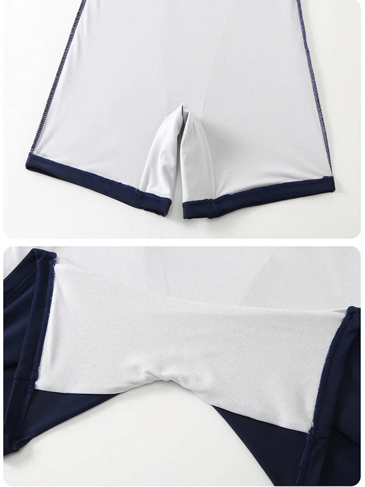 Athletic Nylon Spandex One Piece Swimsuit Racerback — Navy | KIMLUD