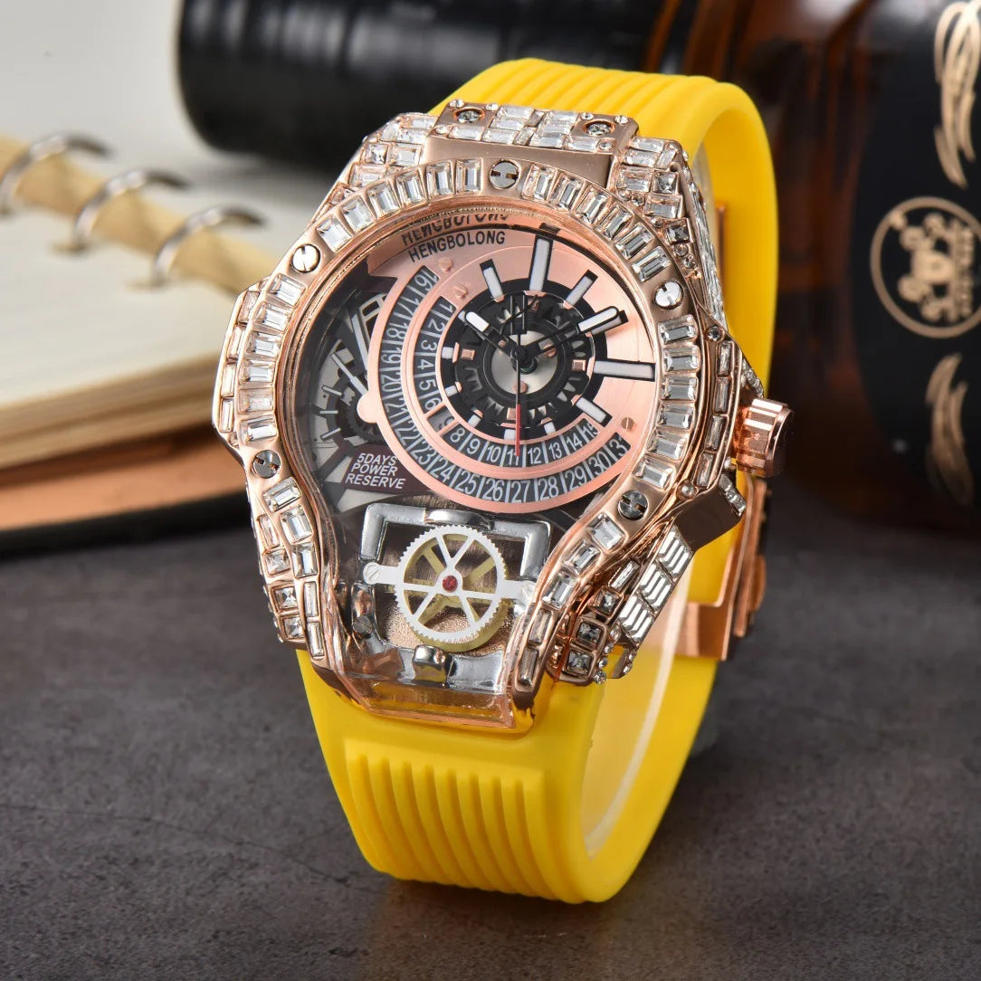 Luxury Diamond Case Mens Quartz Watches — Black | KIMLUD