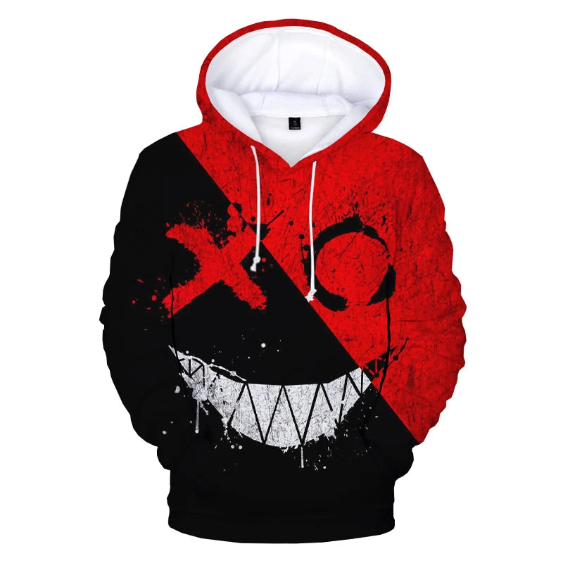Hoodie – XOXO Pattern Devil Smiling Face 3D – Poly | KIMLUD