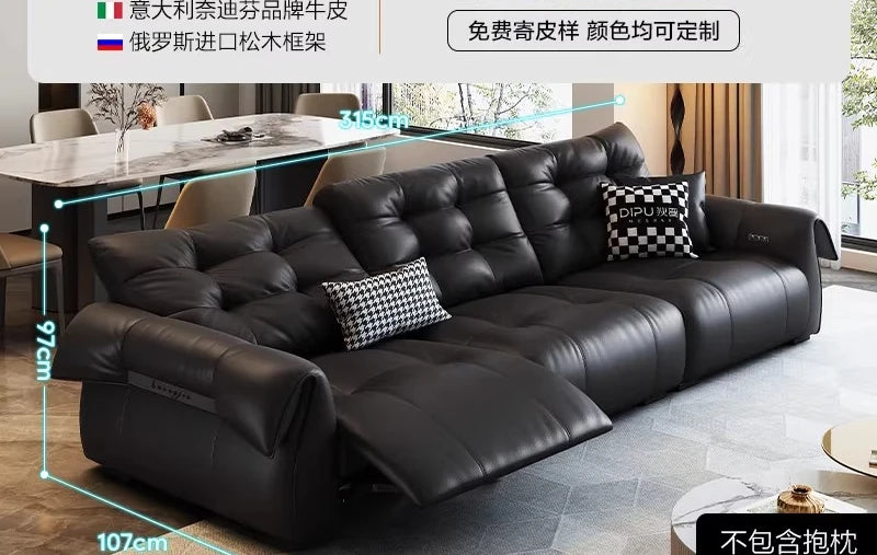 Full-Grain Leather Minimalist Multifunctional Sofa With Sculpted Modular Form — Black | KIMLUD