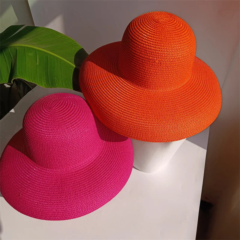 Straw Sun Hat Hepburn Foldable — Rose Red | KIMLUD