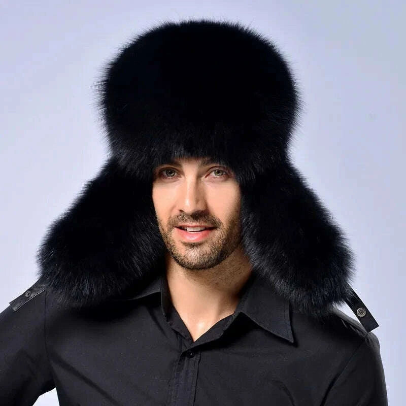 KIMLUD, Winter Hat for Men Thickened Faux Fur Ushanka with Ear Protection Russian Bomber Cap Outdoor Warm Beanie, KIMLUD Womens Clothes