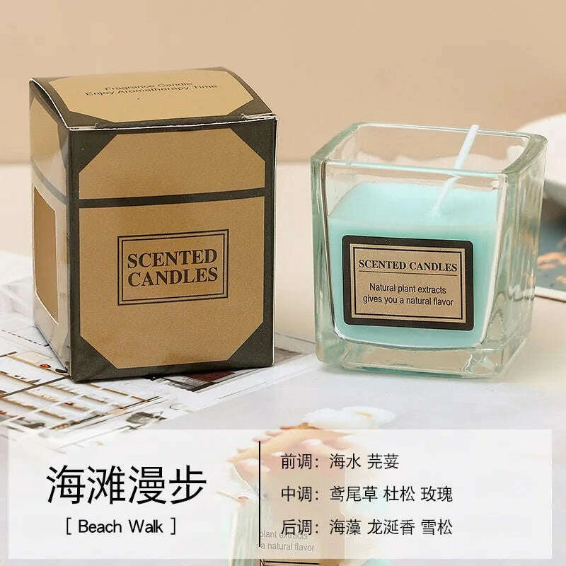 KIMLUD, Candy Color Fragrance Candle Fragrance Environment Glass Square Cup Bedroom Household Decoration Small and Fresh, KIMLUD Womens Clothes