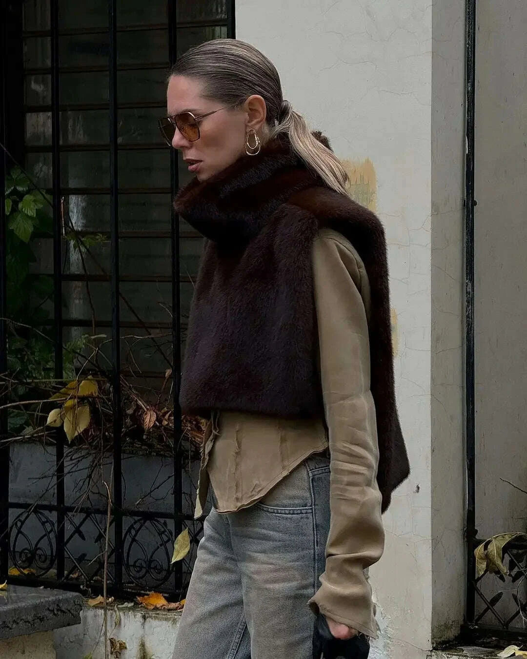 KIMLUD, Women Patchwork Faux Fur Coat Elegant Contrast Full Sleeve Lapel Loose Long Staple Plush Jacket Winter High Street Outerwears, KIMLUD Womens Clothes