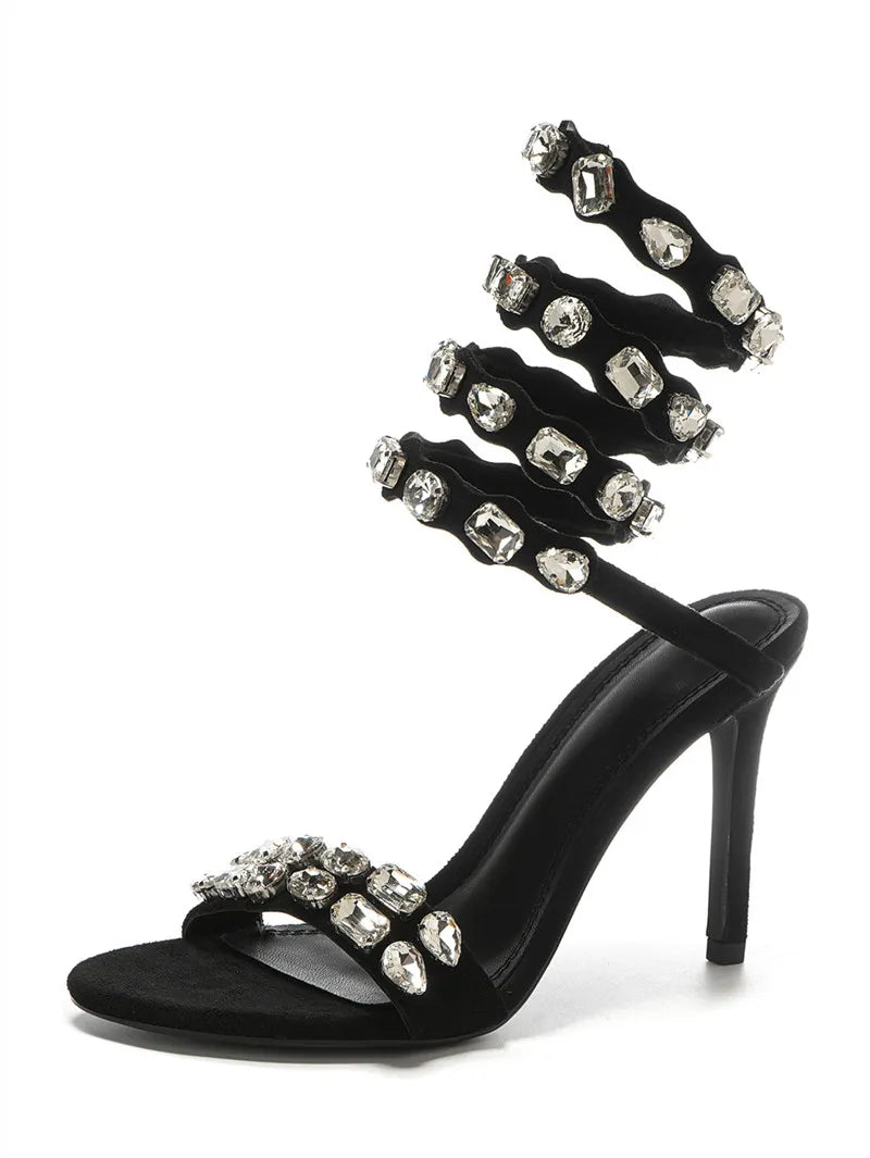 Wraparound Gladiator Sandals Crystal Embellished — Gold | KIMLUD