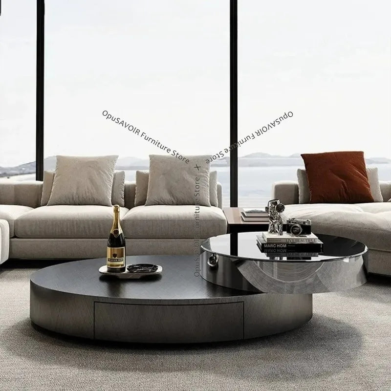 Italian Luxury Coffee Tables Oval Rotating Center — Champagne Gold | KIMLUD