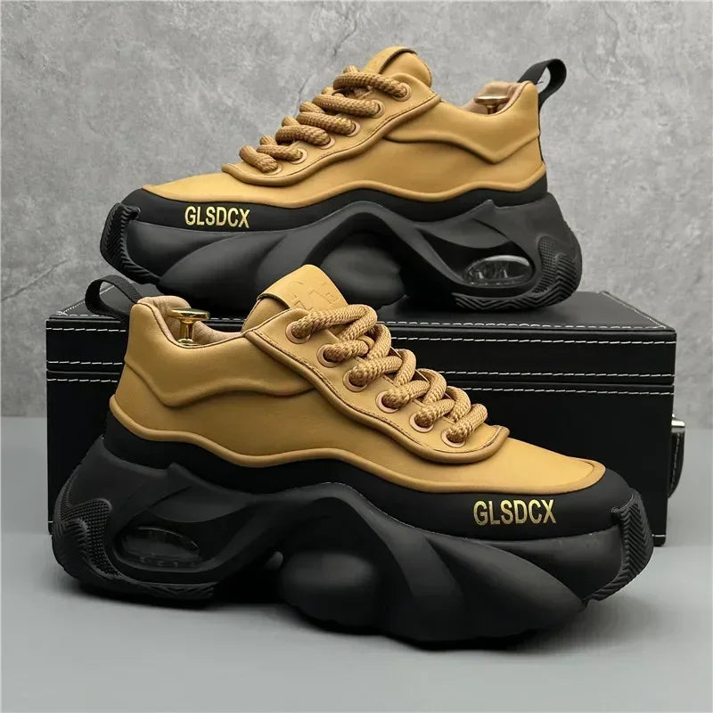Patchwork Artificial Leather Platform Sneakers — Tan | KIMLUD
