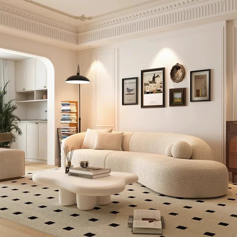 Italian minimalist moon arc Nordic lamb wool living room clothing store Internet celebrity reception fabric sofa