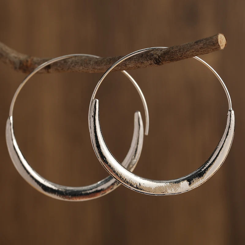 Fashion Concise Design Silvery Plated Hoop Earrings for Women's Vintage Party Vacation Jewelry Accessories Perfect Crafts Gifts