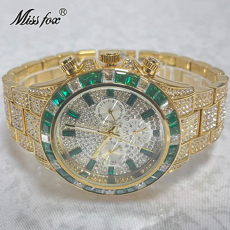 Stainless Steel Smartwatch Hip Hop Rainbow Pavé Diamonds — Gold | KIMLUD