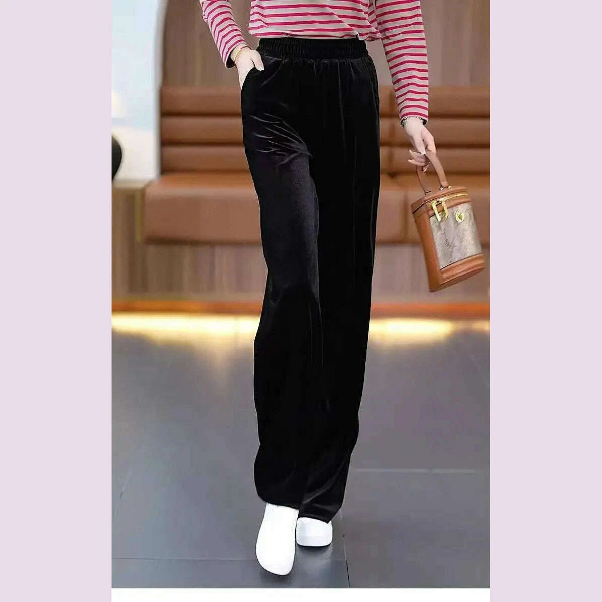 korean-fashion-women-pleuche-pants-autumn-winter-elastic-high-waist-solid-pockets-loose-office-lady-straight-wide-leg-trouserskimlud-womens-fashion-34628624