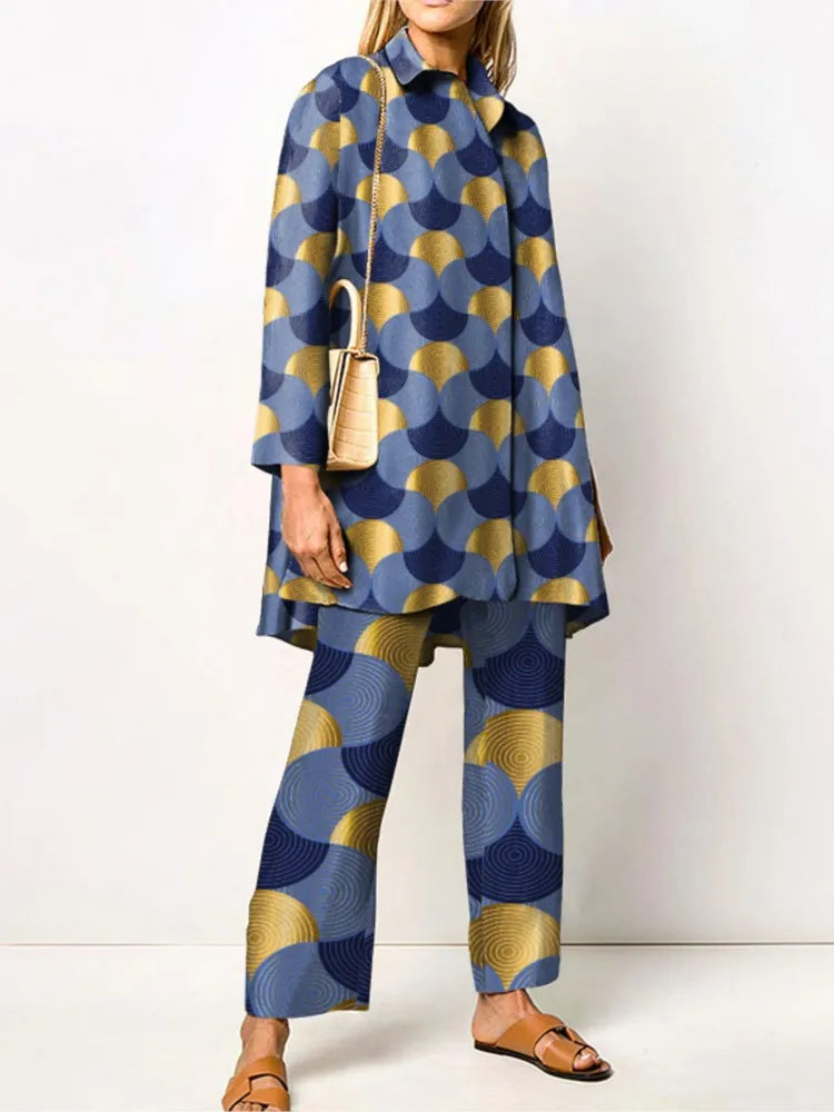Two Piece Set – Autumn Vintage Printed – Synthetic Fiber – | KIMLUD
