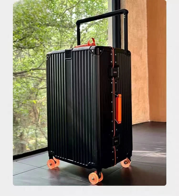 Wide-Handle Travel Suitcase With Cup Holder — Black | KIMLUD