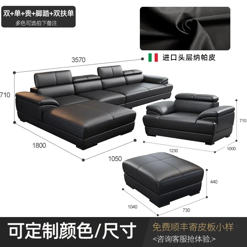 Minimalist Sectional Sofa Modular Design With Cowhide Accents — Charcoal Black | KIMLUD