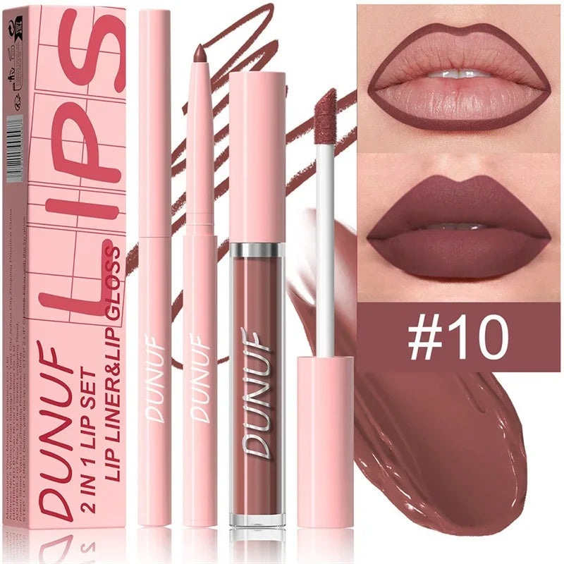12 Color Matte Lip Liner Pencil Lip Gloss Set Waterproof Lipliner Pen Red Brown High Pigmented Lip Glaze Lips Cosmetics Makeup