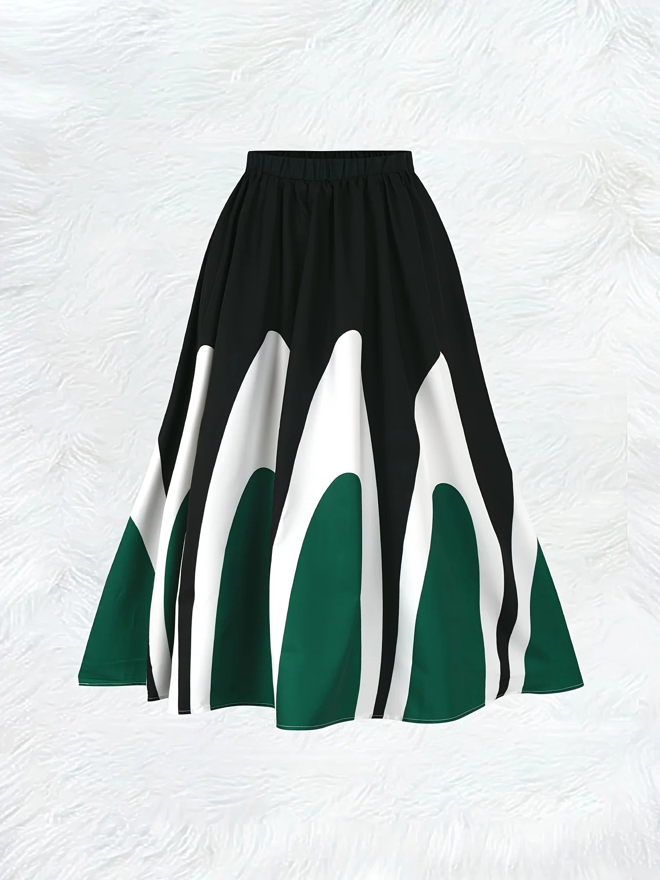 Skirt - Striped Pattern - Polyester - Black White Green Stripes | KIMLUD