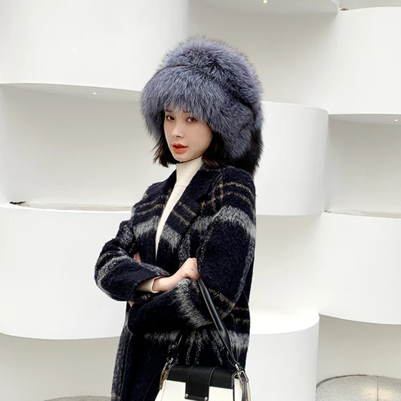 Fox Fur Ushanka Hat Fluffy Tail Cap — Natural | KIMLUD