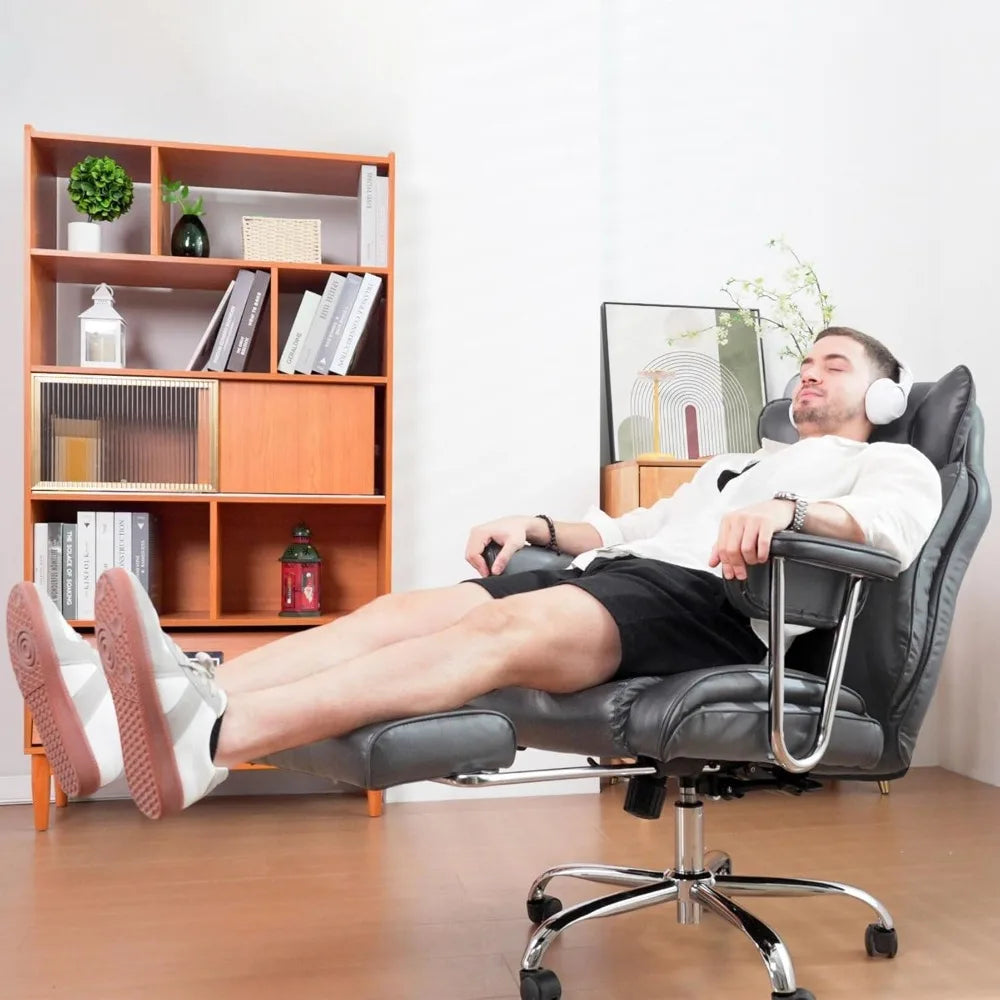 KIMLUD, ergonomic large-size executive reclining office chair with footrest and adjustable high back leather seat, KIMLUD Womens Clothes