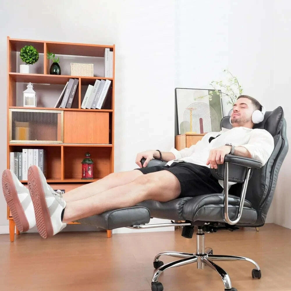 KIMLUD, ergonomic large-size executive reclining office chair with footrest and adjustable high back leather seat, KIMLUD Womens Clothes