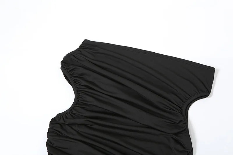 Sculpting Polyester Elastane One-Shoulder Slant Ruched Waist-Cutout Bodycon Midi Dress — Black Olive | KIMLUD