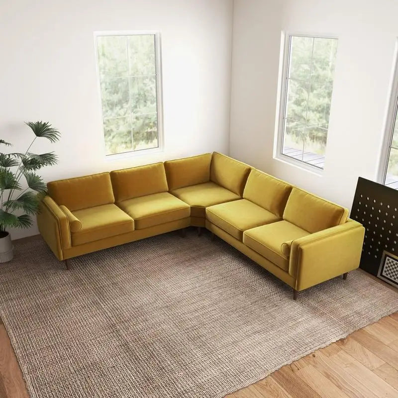 Velvet Corner Sectional Sofa S-Shaped Layout — Amber Yellow | KIMLUD