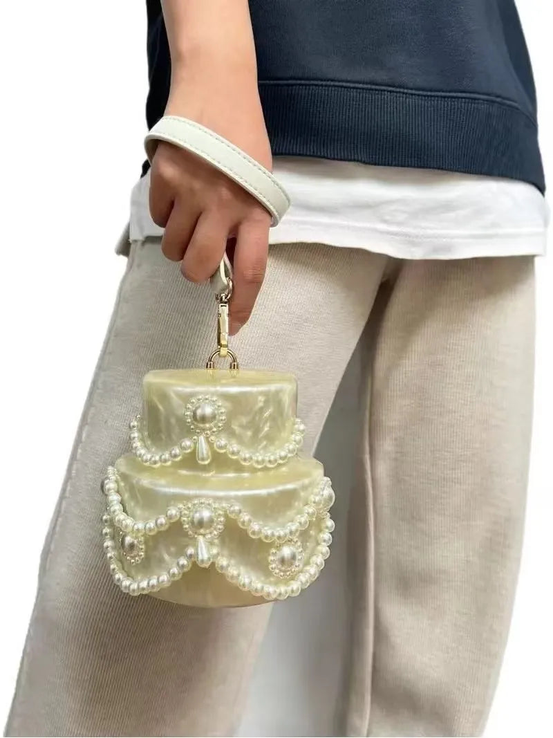 Acrylic Clutch Pearl Beading — Ivory White | KIMLUD