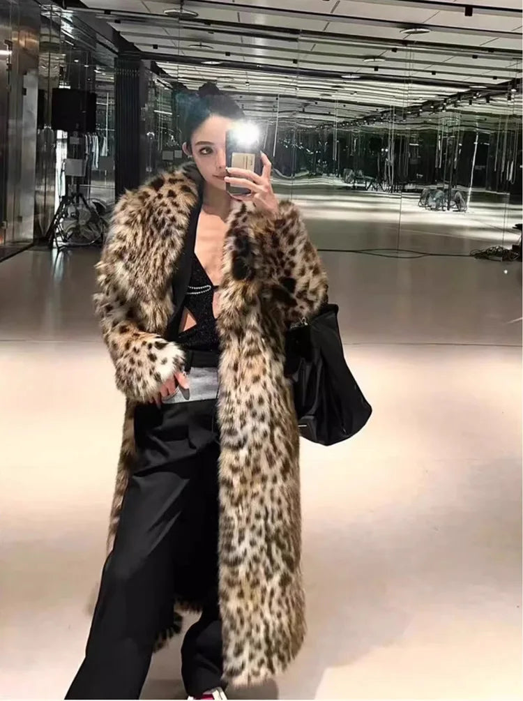 Faux Fur Coat – Leopard Print Long – Faux Fur – Leopard Print | KIMLUD