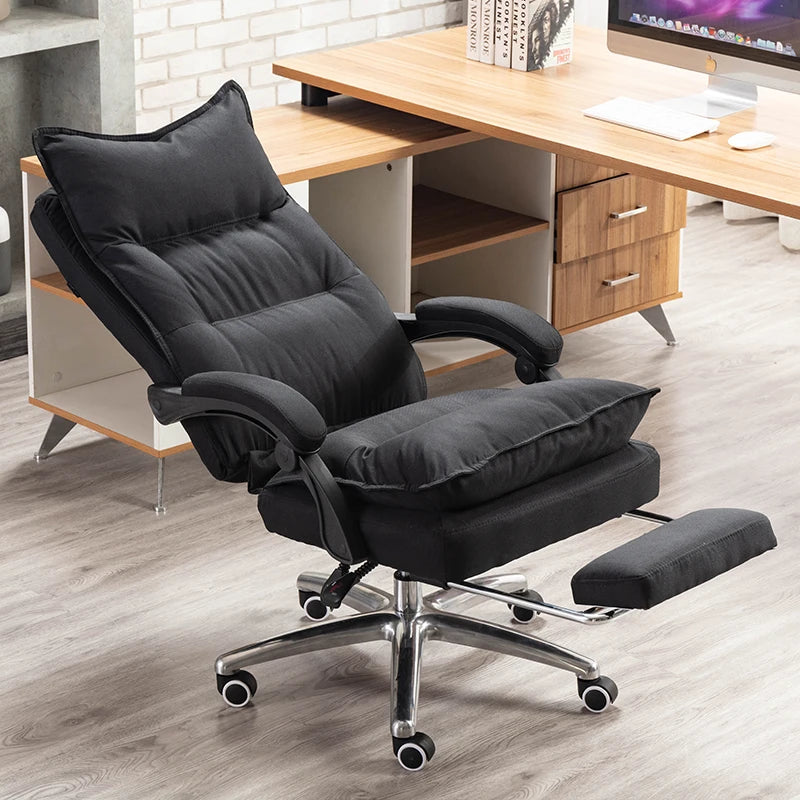 Linen Upholstered Executive Chair With 360 Degree Swivel And Lockable Wheels — Black | KIMLUD
