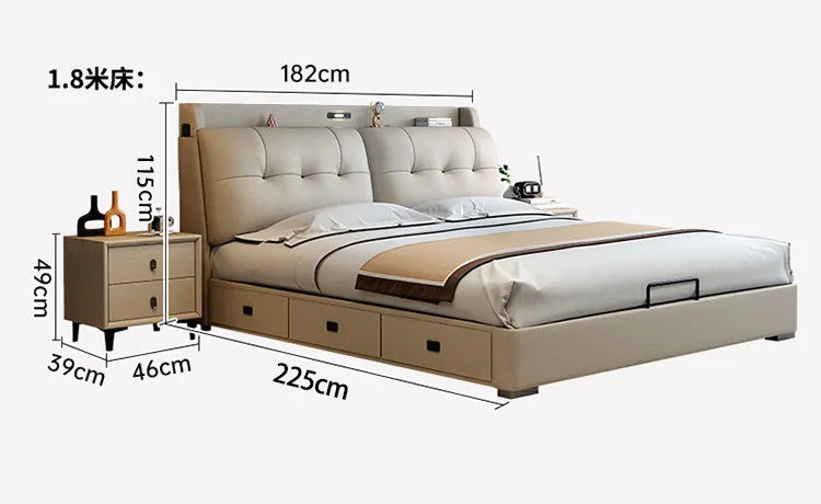 Minimalist Upholstered Bed Frame With Storage — Cream Beige | KIMLUD