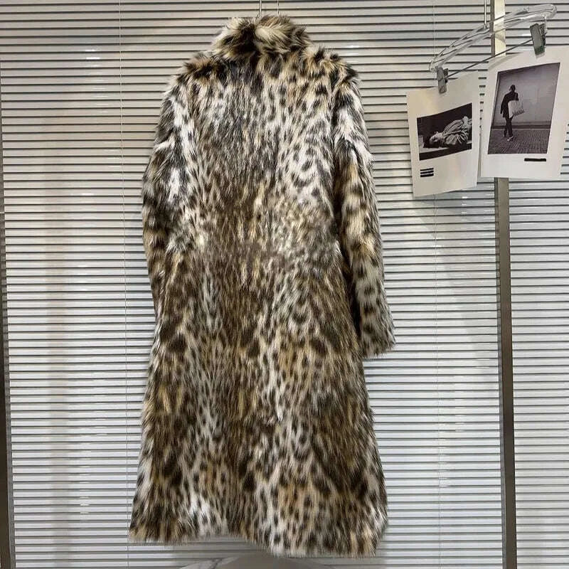 KIMLUD, Women Faux Fur Long Coats Jackets Turn Down Collar Leopard Print Coat Thick Warm Y2k Streetwear Jacket Outerwear Autumn Winter, KIMLUD Womens Clothes