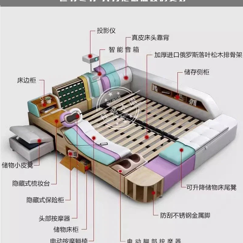 Double Smart Bed Modern Storage Queen Multifunctional Beauty Luxury Bed Sun Princess Sex Sleeping Camas De Casal Home Furniture