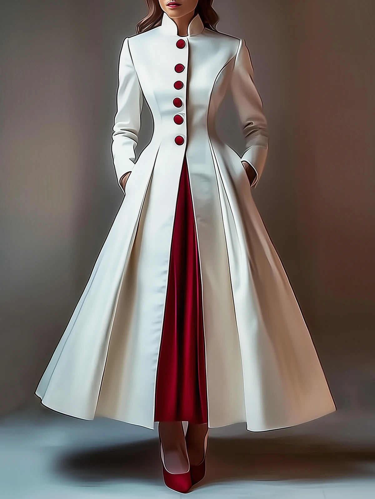 Elegant A Line Satin Maxi Dress Women Solid Party Evening Long Coat Dress Single Breasted Pockets Stand Collar Women Vestidos