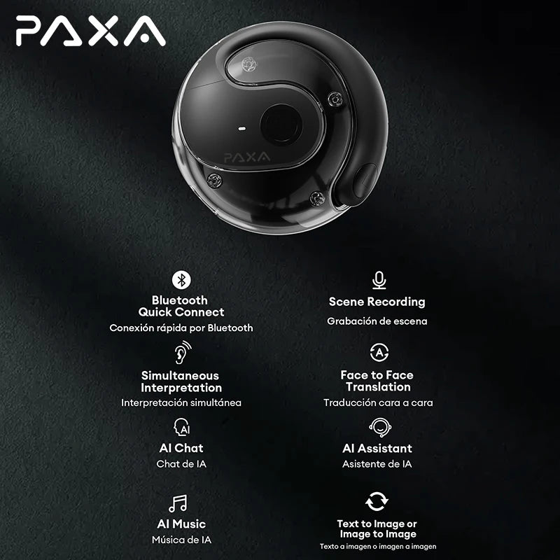 PAXA Wireless Bluetooth AI Translator Earbuds Real-Time Voice Translation Headphones 137 Languages For Travel Business Learning