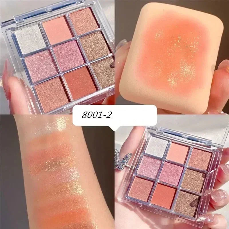 9 Colors Glitter Eyeshadow Palette Purple Lace Shimmer Pearlescent Matte Acrylic Eye Shadows Palette Waterproof Eye Make Up